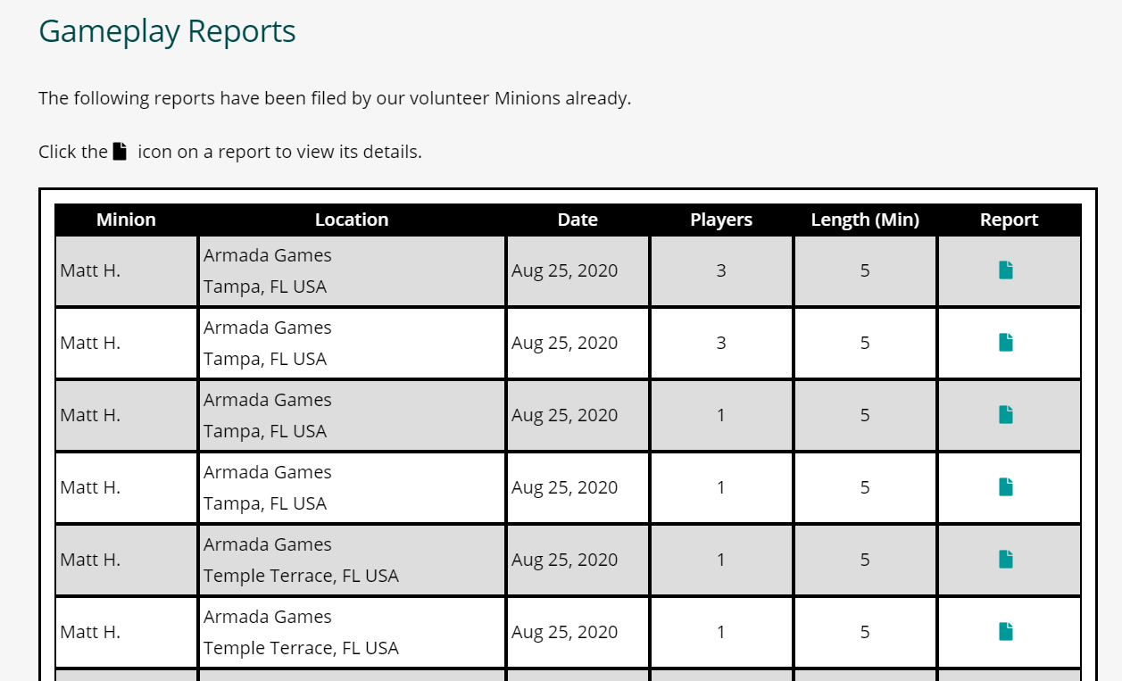 View Gameplay Reports - Screenshot