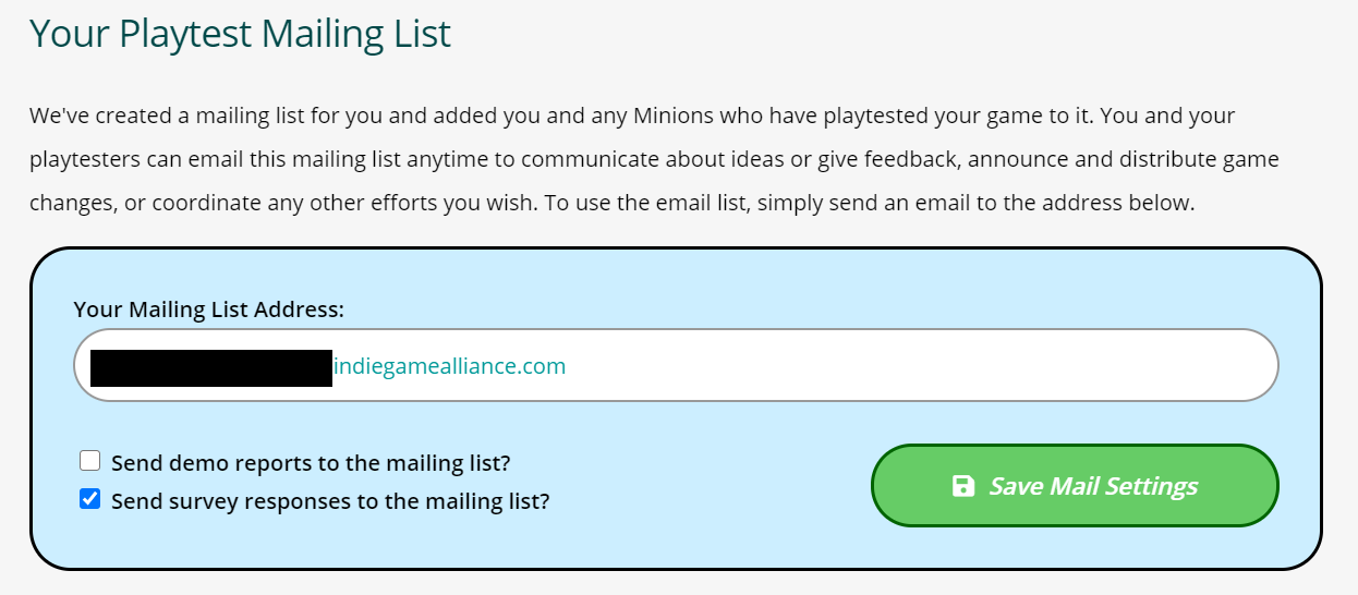 Playtest Mailing List - Screenshot
